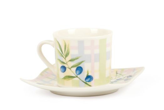 Fine china cup and saucer filled  isolated on white