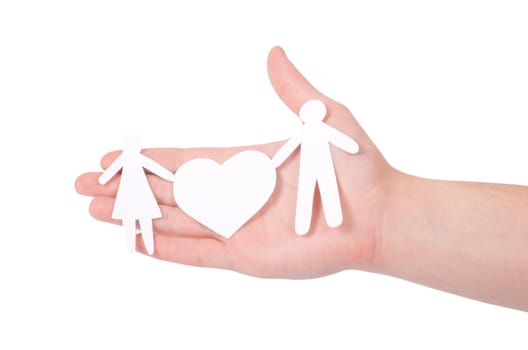 paper family in hands isolated on white
