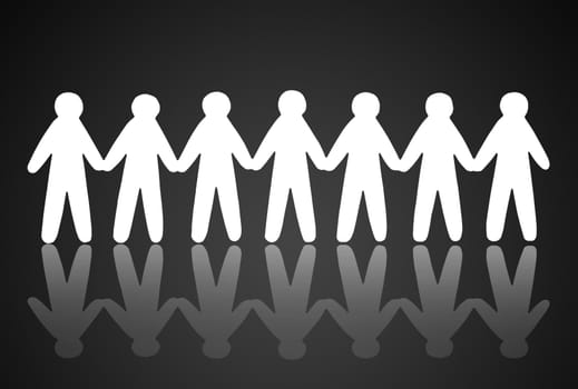 team of paper people on violet background