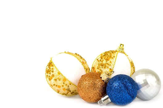 Christmas card. Four spheres on a white background