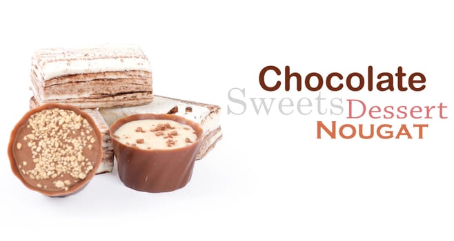 Chocolate and nuts over white
