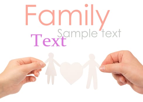 paper family in hands isolated on a white background