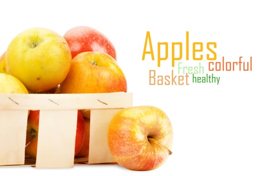 Fresh and colorful apples in basket, selective focus