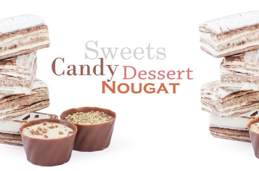 Chocolate and sweets over white