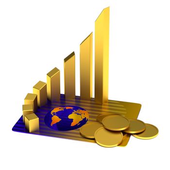 Business concept: credit card, gold chart, coins