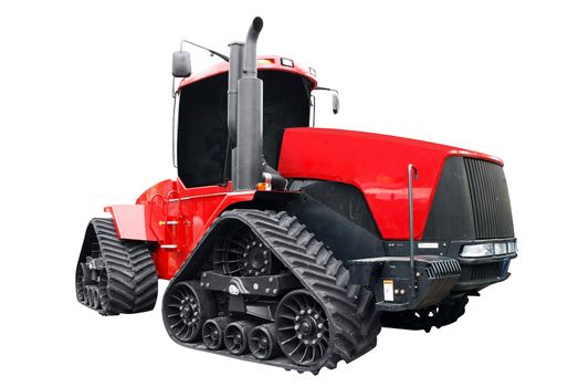 Big red caterpillar tractor isolated on white