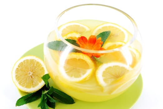 Lemonade with lemon and mint leaf
