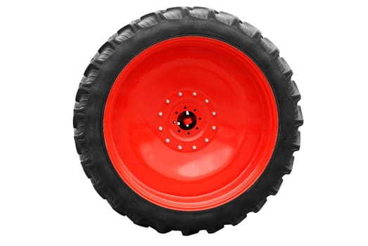 Big tractor tire isolated on white