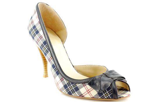 Woman plaid open toe shoe on white