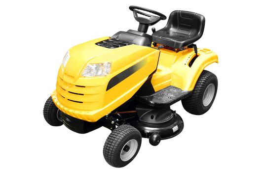 Yellow lawn mower isolated on white