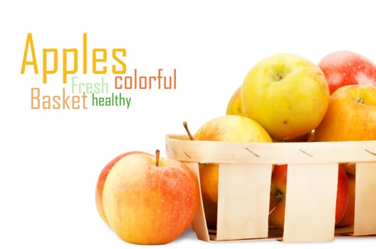 Fresh and colorful apples in basket, selective focus