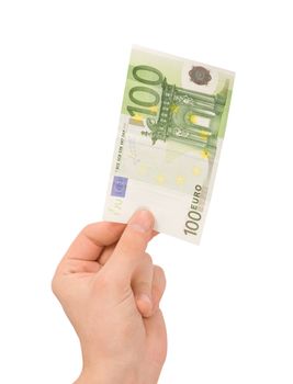 Money (Euro) in a hand isolated on white