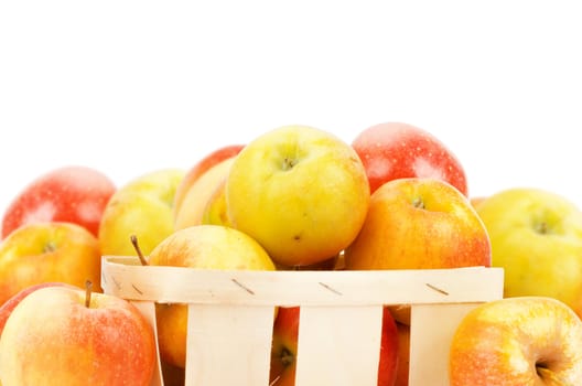 Fresh and colorful apples in basket, selective focus