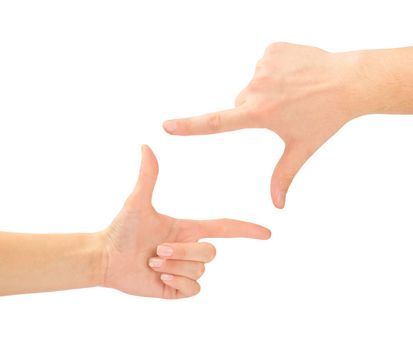 Hands in the shape of frame isolated on white