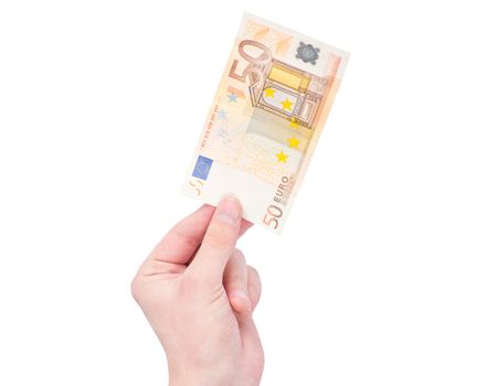 Money (Euro) in a hand isolated on white