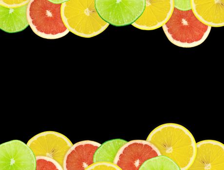 Abstract background of citrus slices. Closeup. Studio photography.