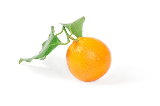 Tangerine with green leaves isolated on white