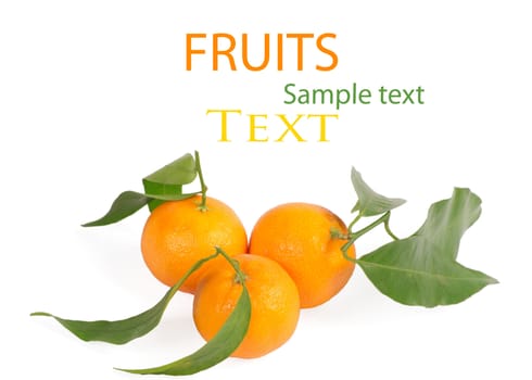 Tangerines with green leaves isolated on white