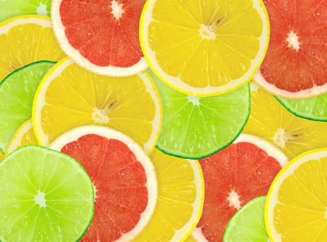Abstract background of citrus slices. Closeup. Studio photography.