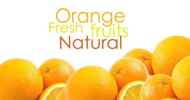 Two and half oranges isolated on white background
