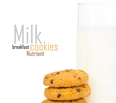 Glass of milk and cookies isolated on white