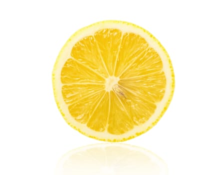 Slice of fresh lemon isolated on white background