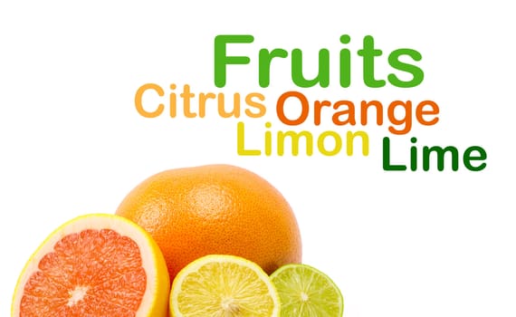 image of a fresh whole lime,lemon and orange isolated on white