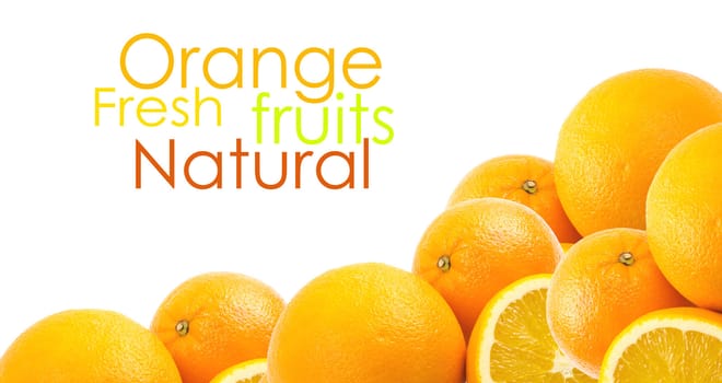 Two and half oranges isolated on white background