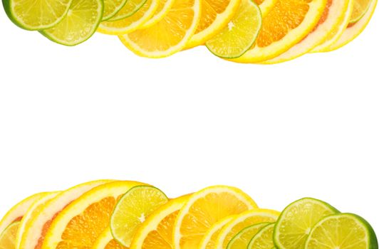Vitamin C Overload, Stacks of sliced fruit isolated on white