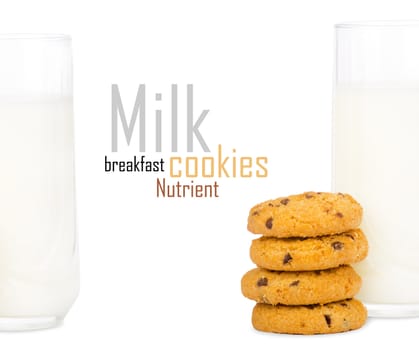Glass of milk and cookies isolated on white
