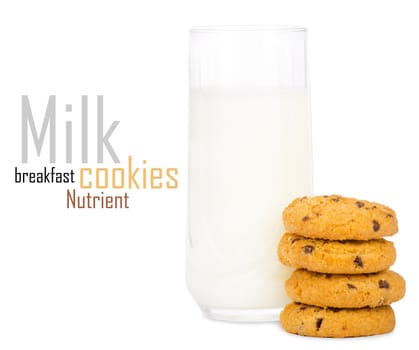 Glass of milk and cookies isolated on white