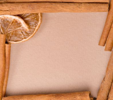 old paper for recipes and spices on burlap closeup