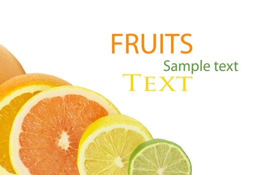 Vitamin C Overload, Stacks of sliced fruit isolated on white