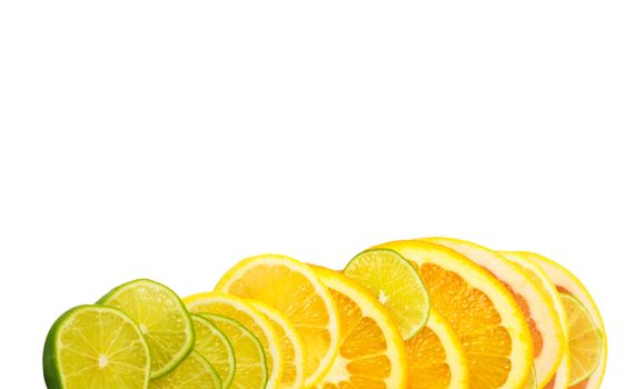 Vitamin C Overload, Stacks of sliced fruit isolated on white