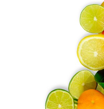Vitamin C Overload, Stacks of sliced fruit isolated on white
