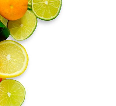 Vitamin C Overload, Stacks of sliced fruit isolated on white
