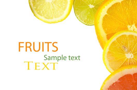Vitamin C Overload, Stacks of sliced fruit isolated on white