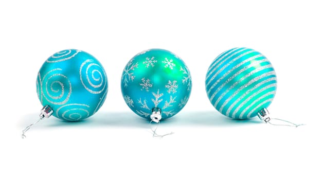 blue christmas balls isolated on white