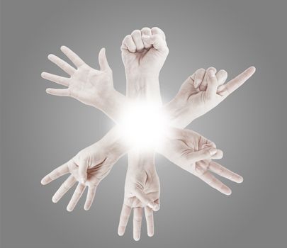 Counting man hands (0 to 5) isolated on white background