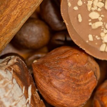 coffee beans, cinnamon and nuts