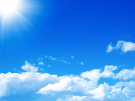 Blue sky with clouds and sun