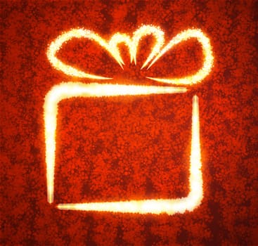 Christmas illustration with gift box on red background