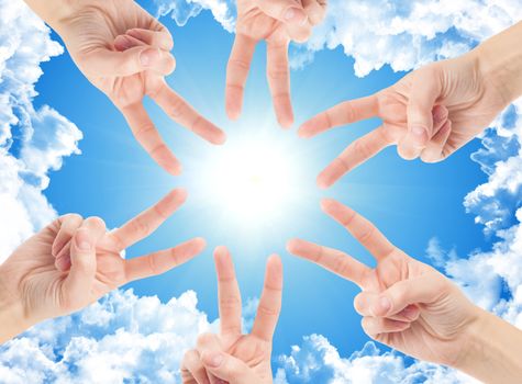 Hands of teamwork , forming the star shape