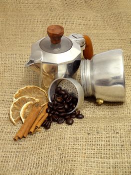 Black coffee, a cup of beans