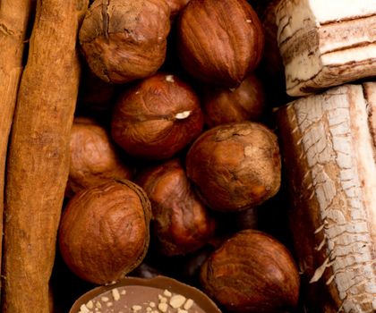 coffee beans, cinnamon and nuts 