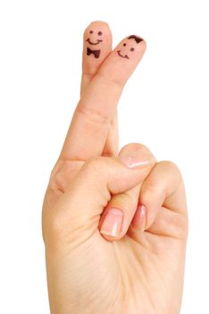 Painted couple of finger smiley isolated on white