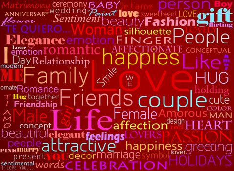 Seamless pattern made from words which relate with word love