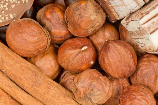 coffee beans, cinnamon and nuts