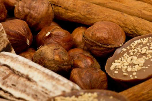 coffee beans, cinnamon and nuts