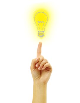 hand with a drawing light bulb
